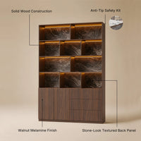 Storage Cabinet with Open Shelves and Drawers-Brown
