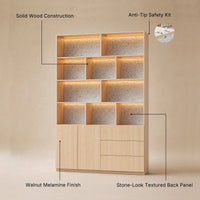Storage Cabinet with Open Shelves and Drawers-Natural
