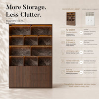 Storage Cabinet with Open Shelves and Drawers-Brown