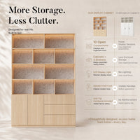Storage Cabinet with Open Shelves and Drawers-Natural