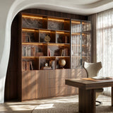 Bookcase Storage Cabinet Set with Drawers-Brown