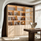 Bookcase Storage Cabinet Set with Drawers-Natural