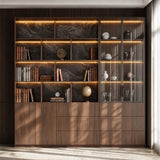 Bookcase Storage Cabinet Set with Drawers-Brown