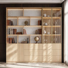 Bookcase Storage Cabinet Set with Drawers-Natural