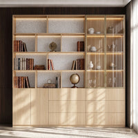 Bookcase Storage Cabinet Set with Drawers-Natural