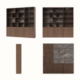 Bookcase Storage Cabinet Set with Drawers-Brown