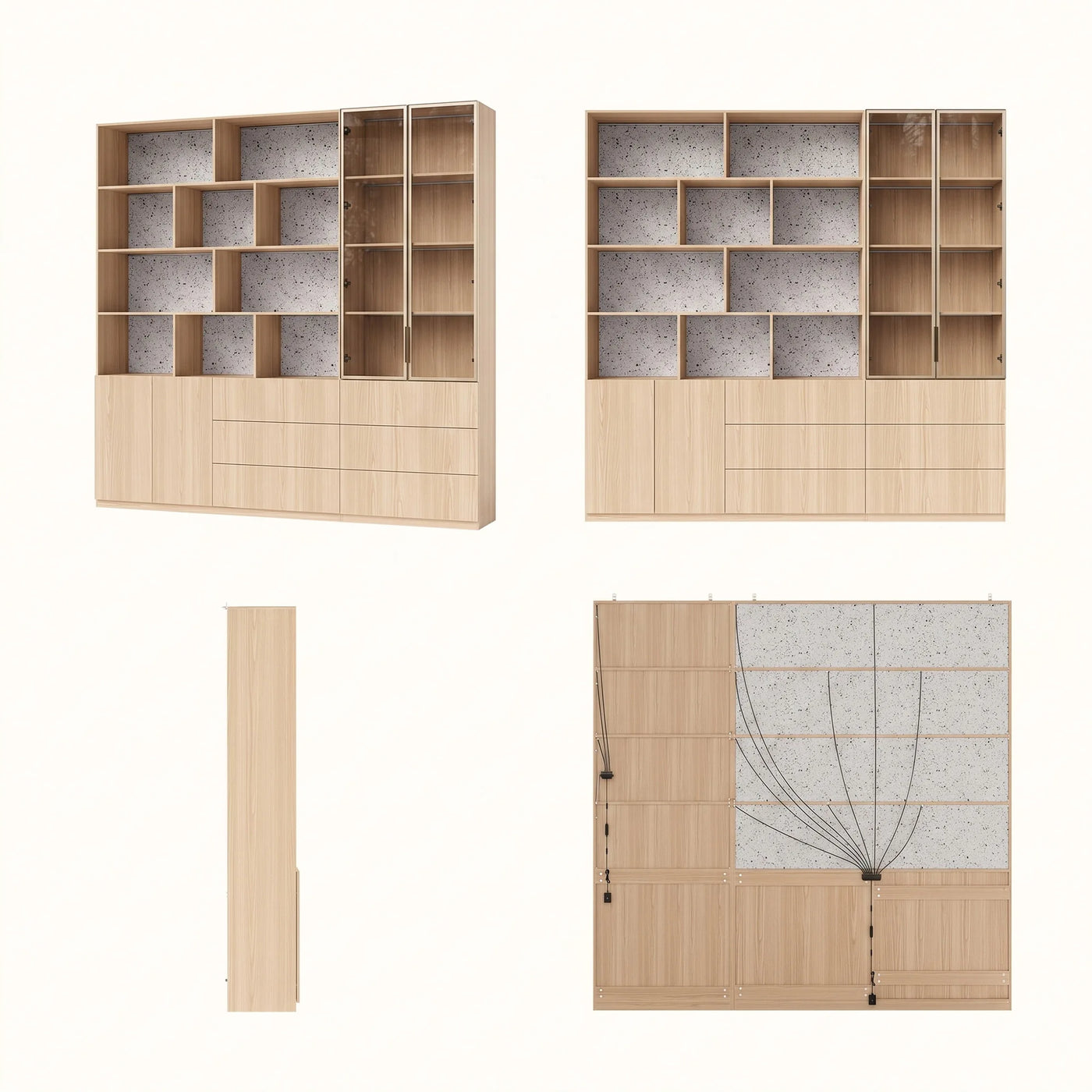 Bookcase Storage Cabinet Set with Drawers-Natural