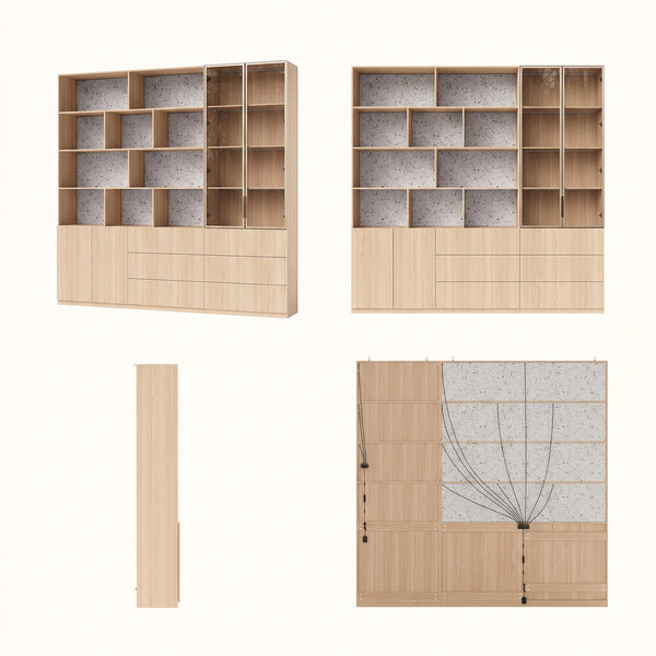 Bookcase Storage Cabinet Set with Drawers-Natural
