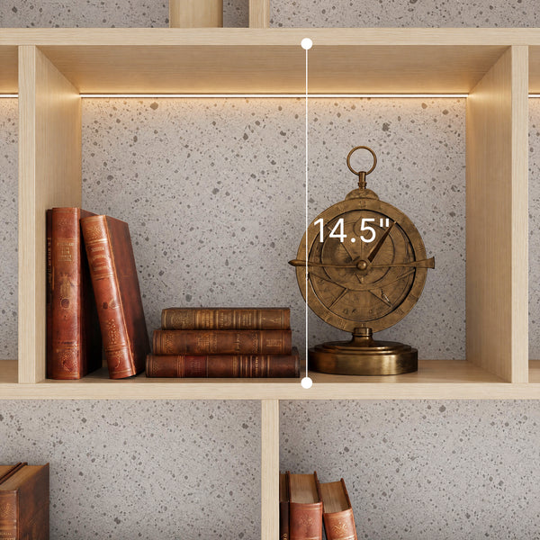 Bookcase Storage Cabinet Set with Drawers-Natural