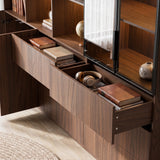 Bookcase Storage Cabinet Set with Drawers-Brown