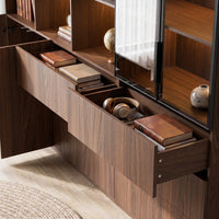 Bookcase Storage Cabinet Set with Drawers-Brown