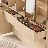 Bookcase Storage Cabinet Set with Drawers-Natural