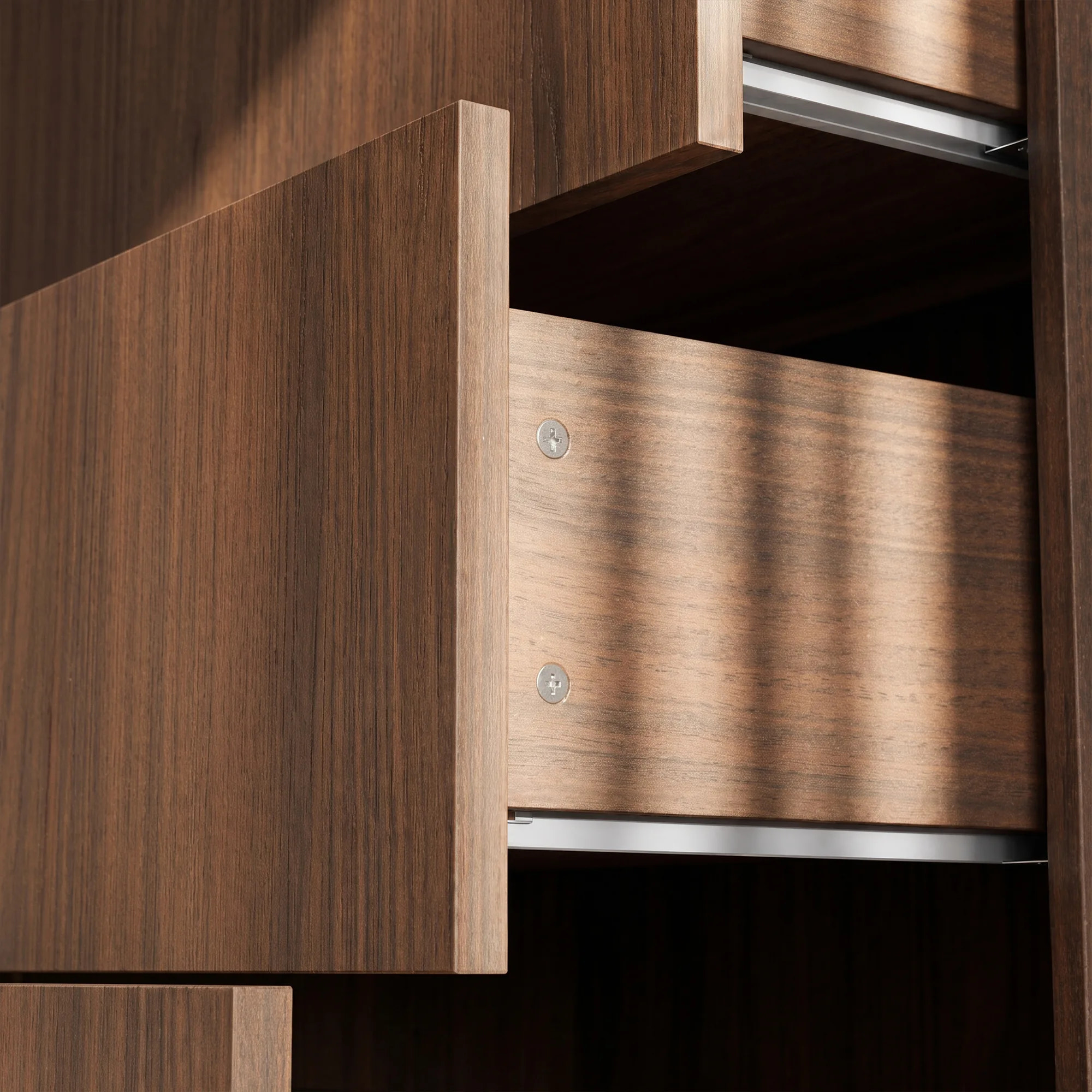 Bookcase Storage Cabinet Set with Drawers-Brown