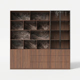 Bookcase Storage Cabinet Set with Drawers-Brown