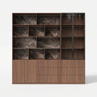 Bookcase Storage Cabinet Set with Drawers-Brown
