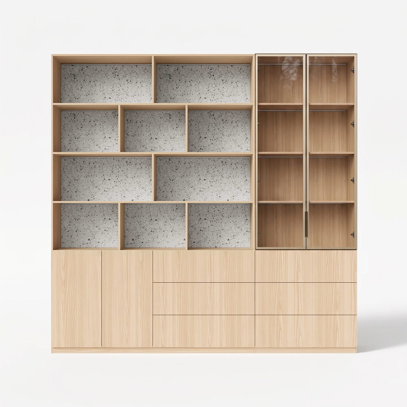 Bookcase Storage Cabinet Set with Drawers-Natural