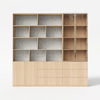 Bookcase Storage Cabinet Set with Drawers-Natural