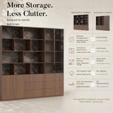 Bookcase Storage Cabinet Set with Drawers-Brown