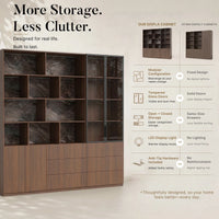 Bookcase Storage Cabinet Set with Drawers-Brown