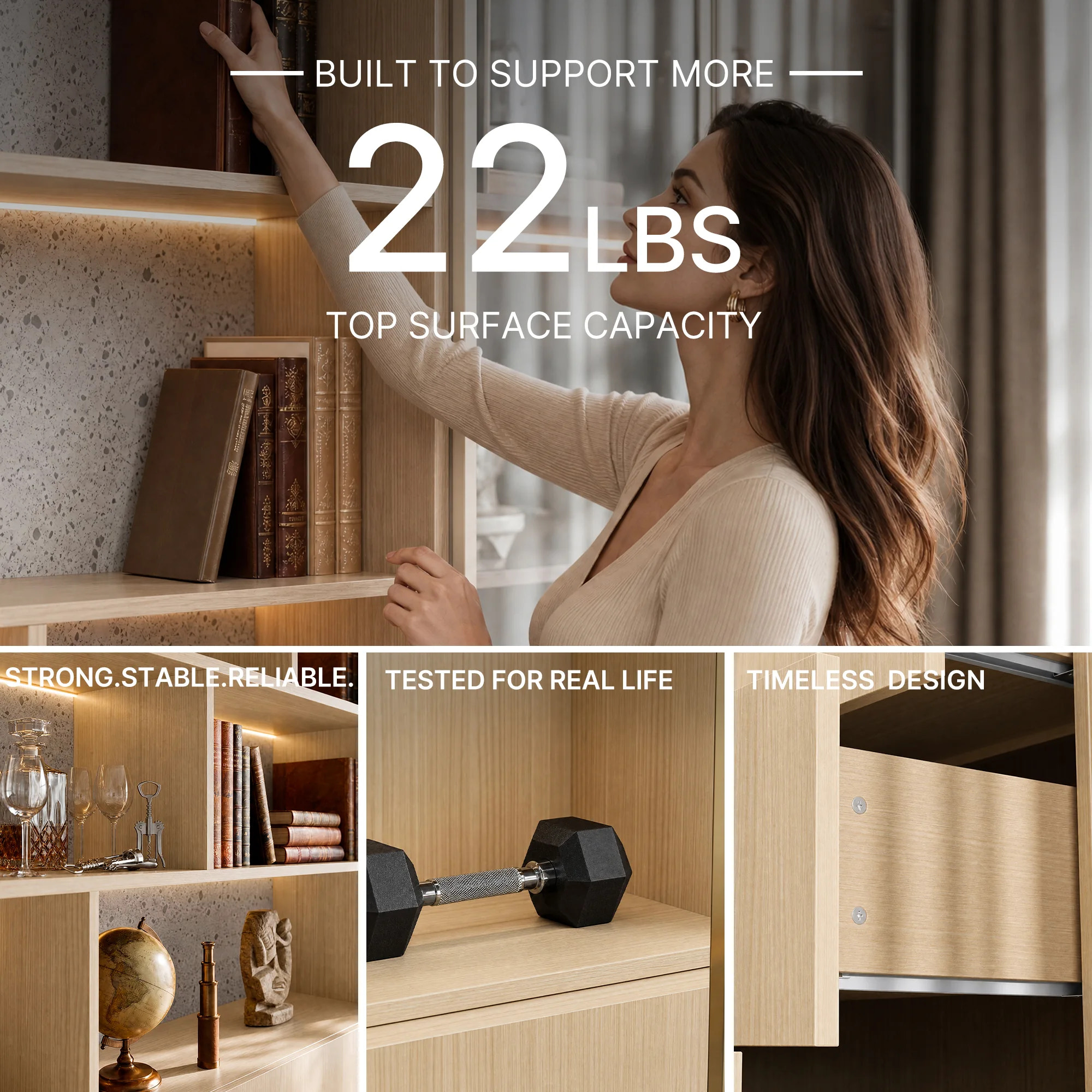 Bookcase Storage Cabinet Set with Drawers-Natural