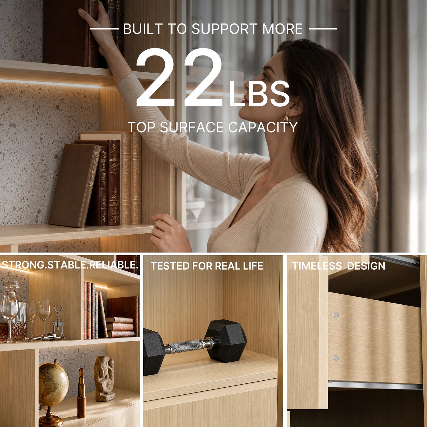 Bookcase Storage Cabinet Set with Drawers-Natural