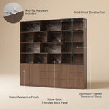 Bookcase Storage Cabinet Set with Drawers-Brown