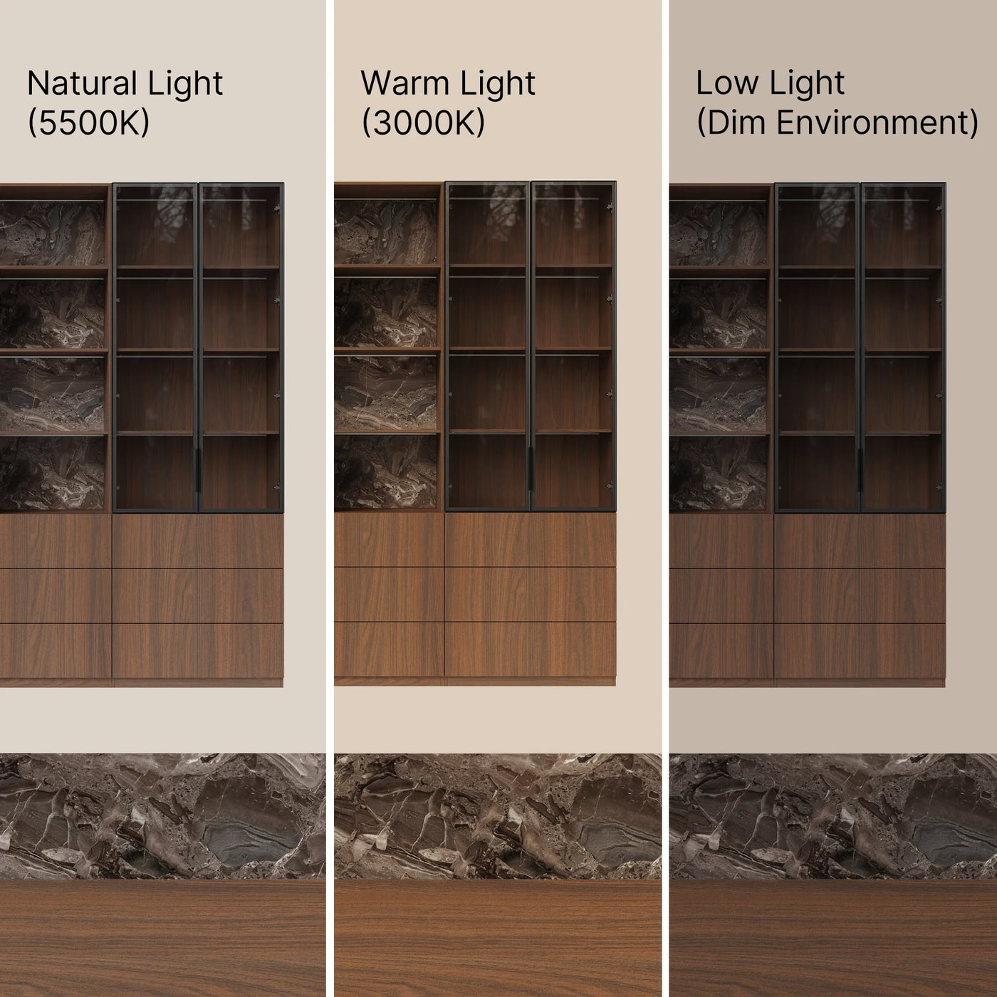 Bookcase Storage Cabinet Set with Drawers-Brown