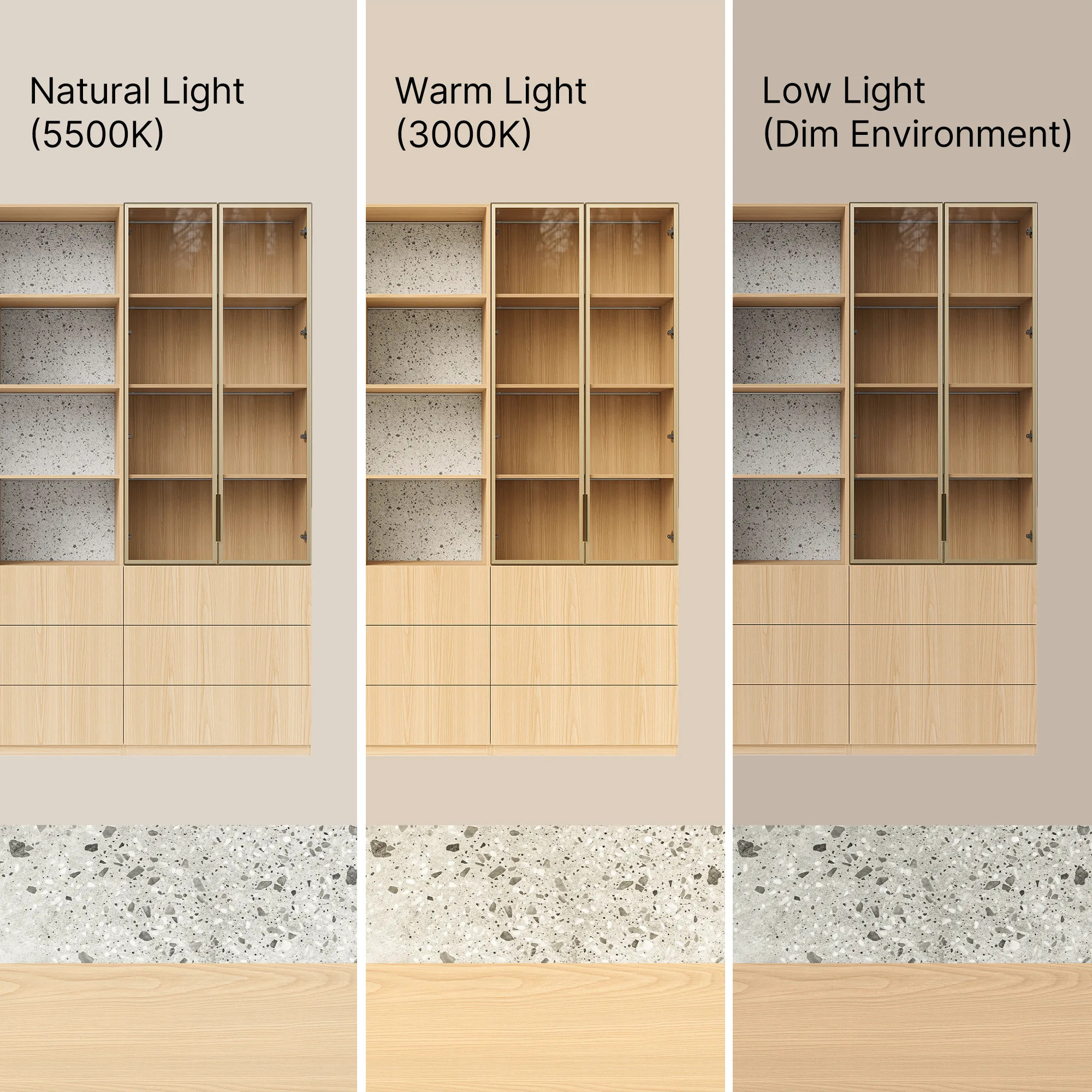 Bookcase Storage Cabinet Set with Drawers-Natural