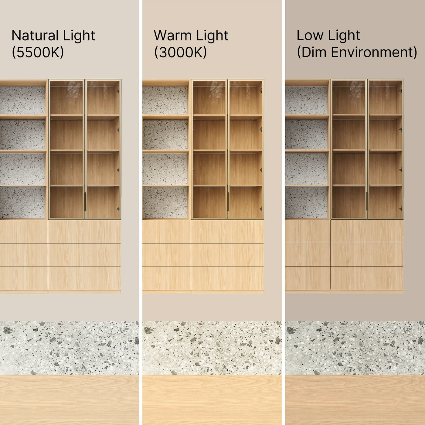 Bookcase Storage Cabinet Set with Drawers-Natural