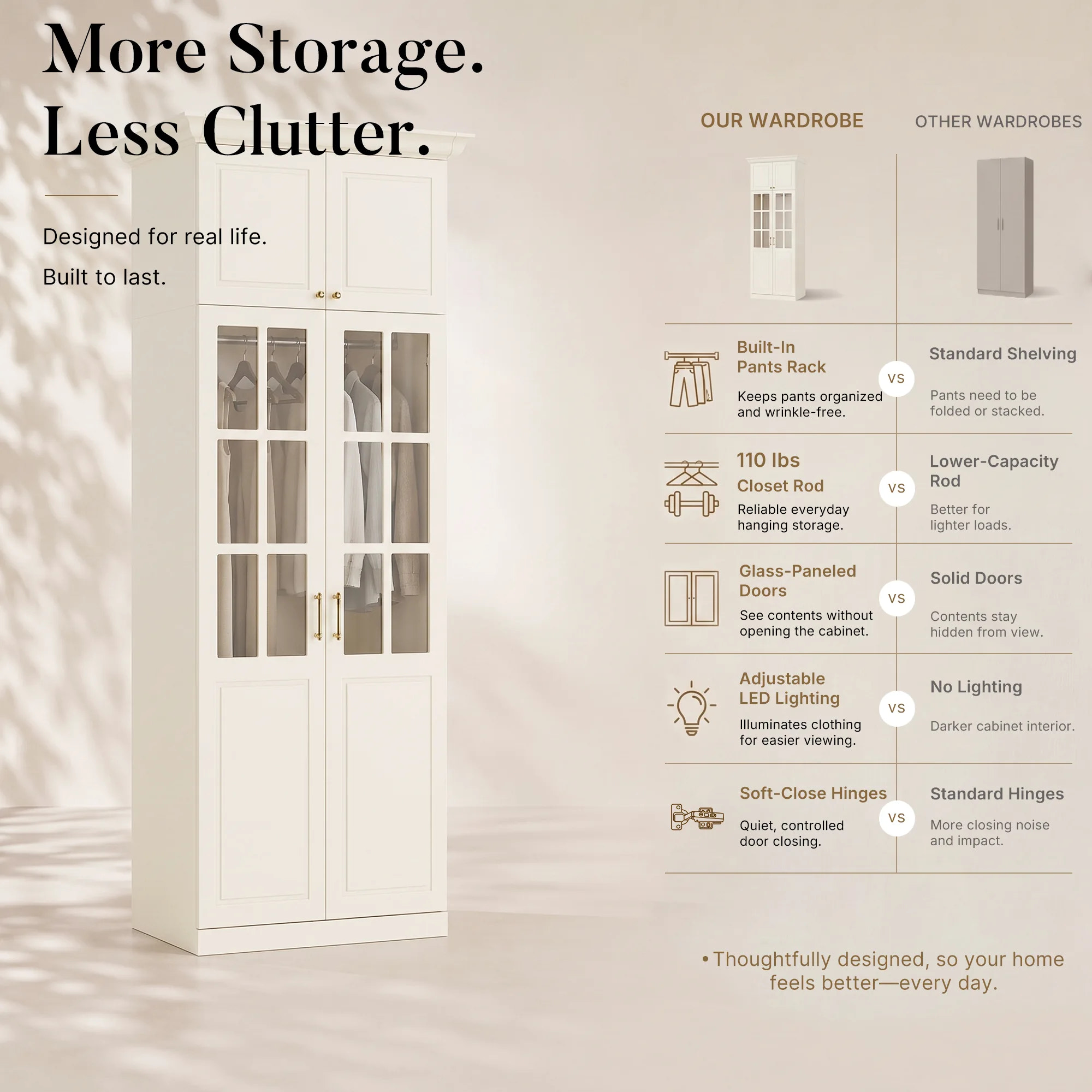 Vestia 4-Door Wardrobe Closet with Pants Rack
