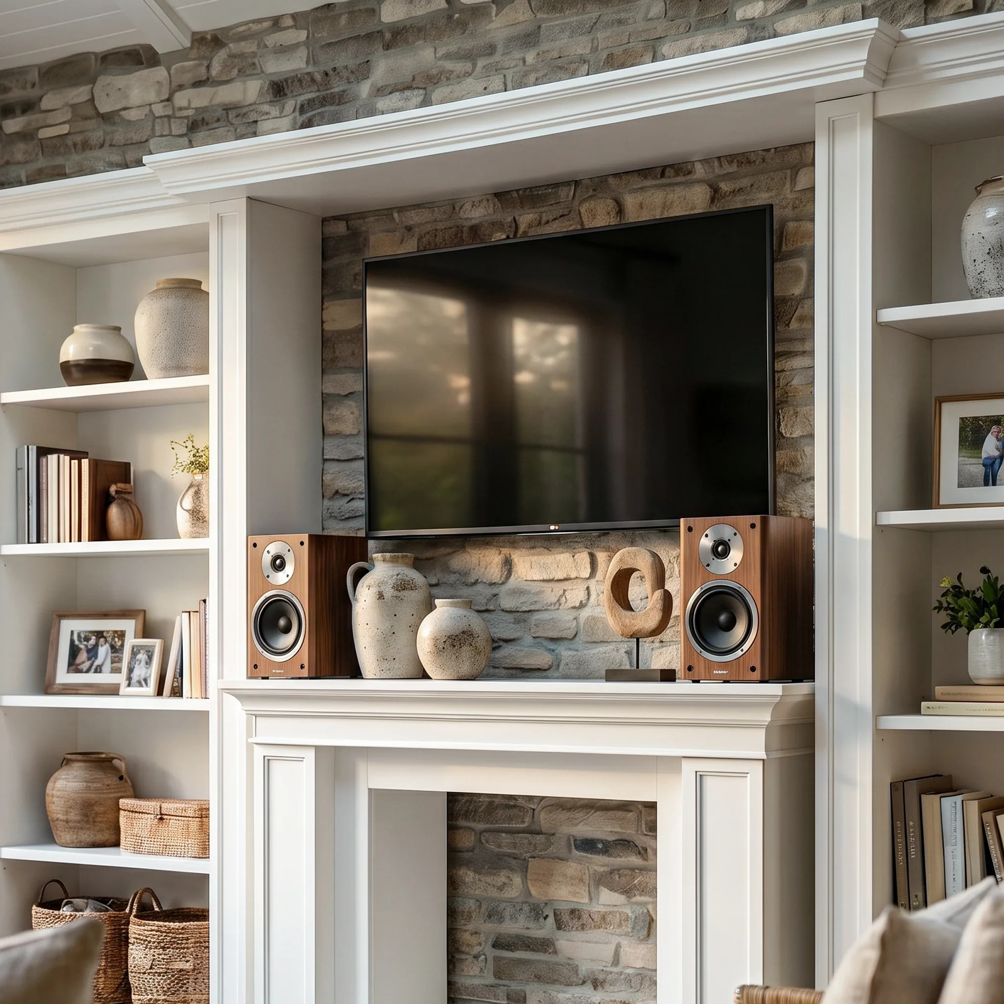 Traditional Entertainment Center with Open Shelves-White