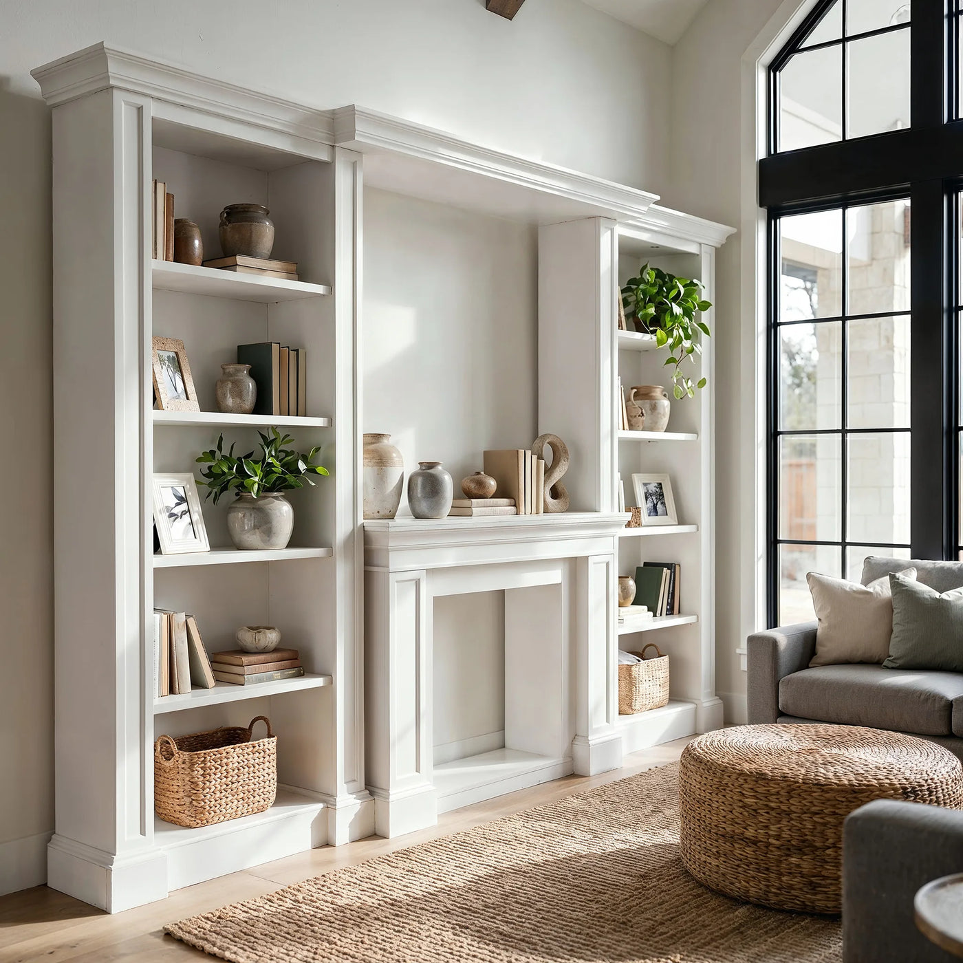 Traditional Entertainment Center with Open Shelves-White
