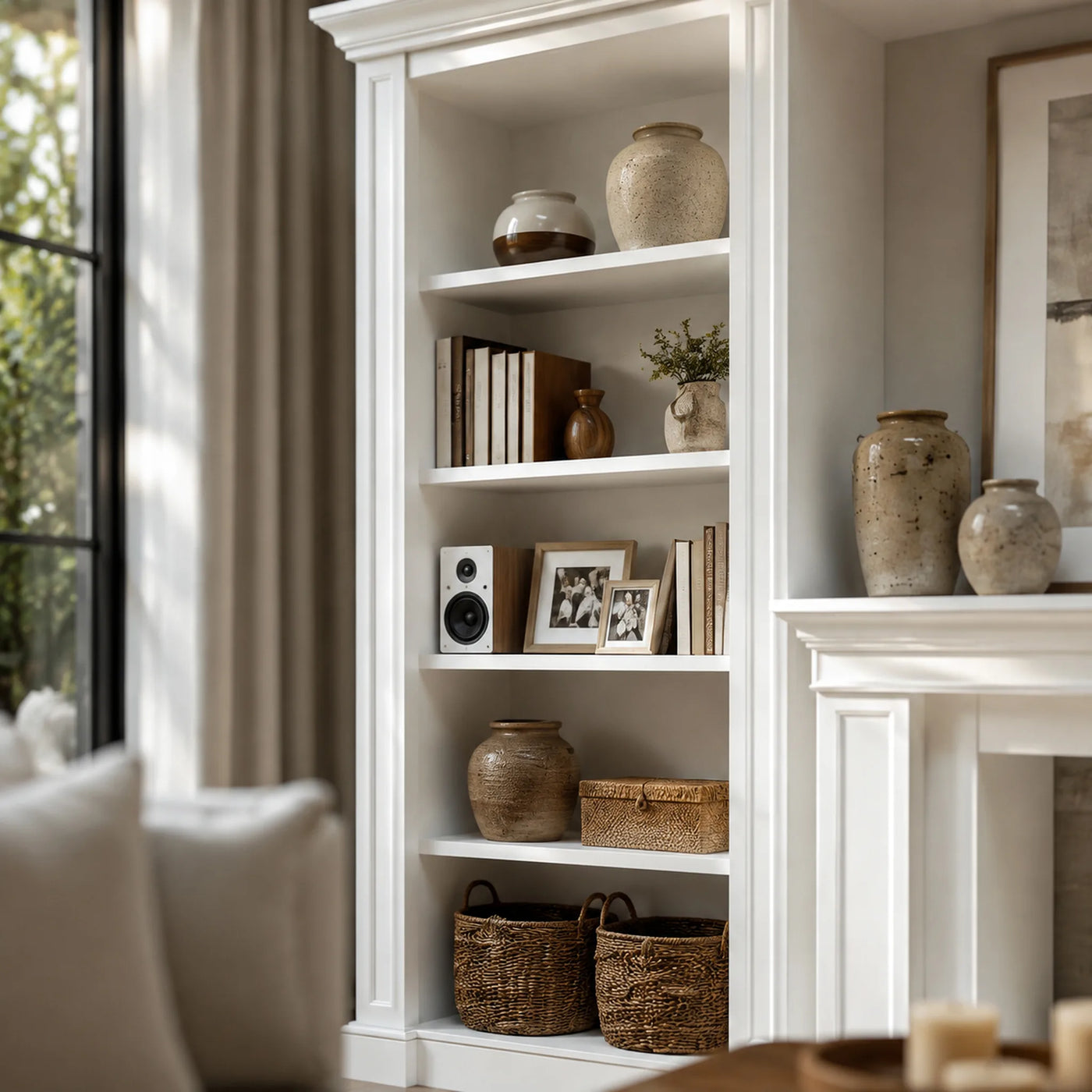 Traditional Entertainment Center with Open Shelves-White