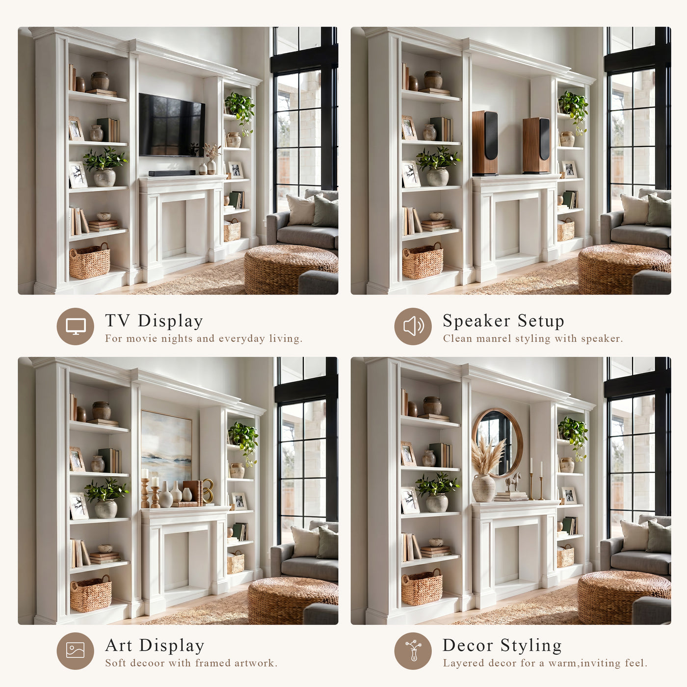 Traditional Entertainment Center with Open Shelves-White