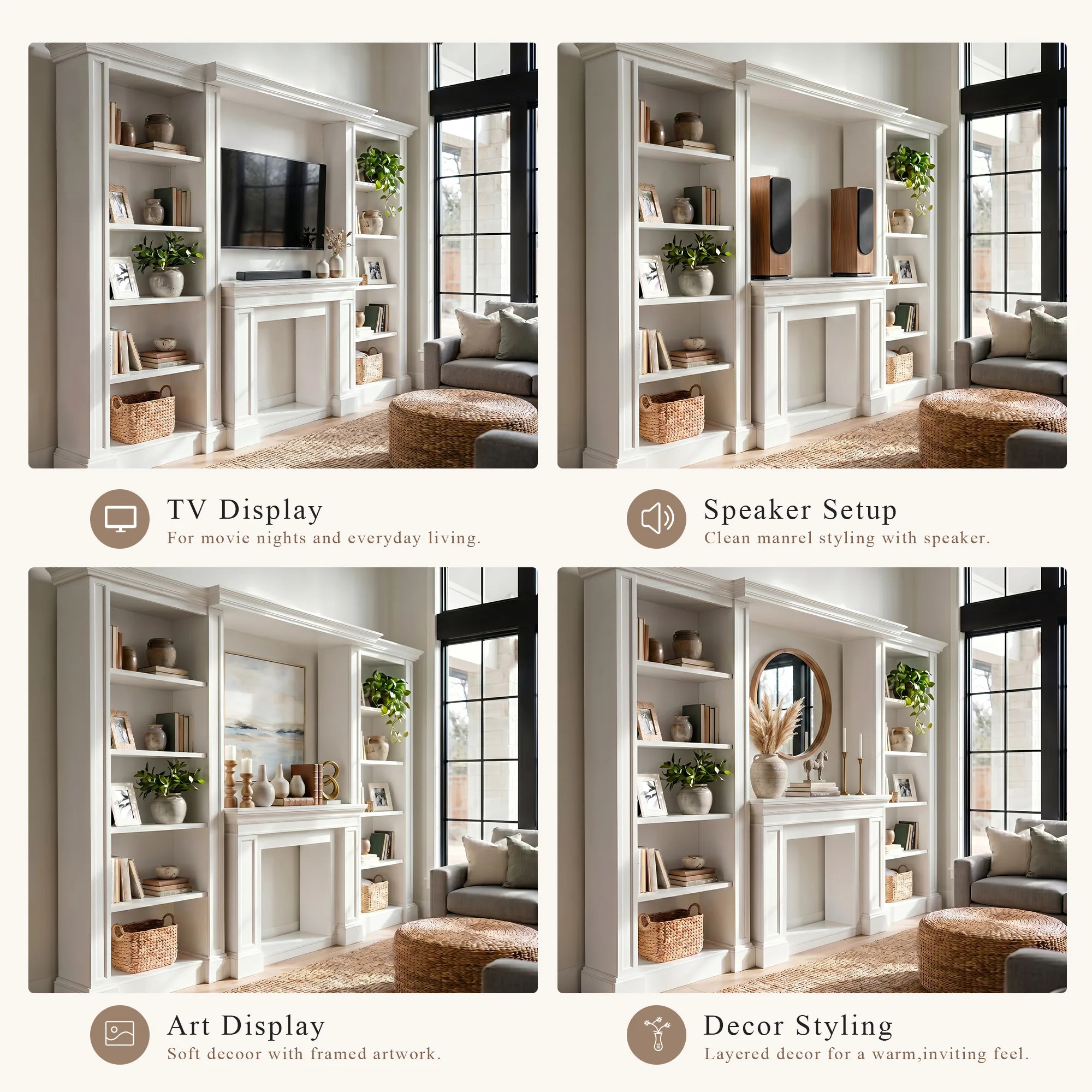 Traditional Entertainment Center with Open Shelves-White