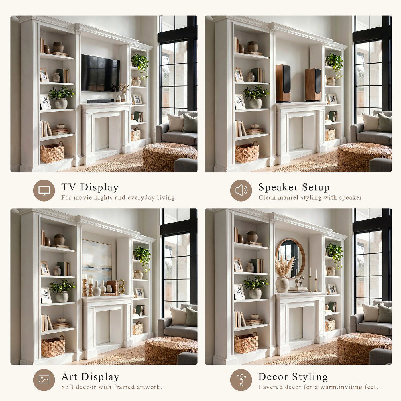Traditional Entertainment Center with Open Shelves-White