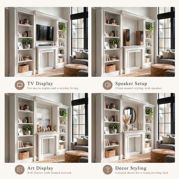 Traditional Entertainment Center with Open Shelves-White