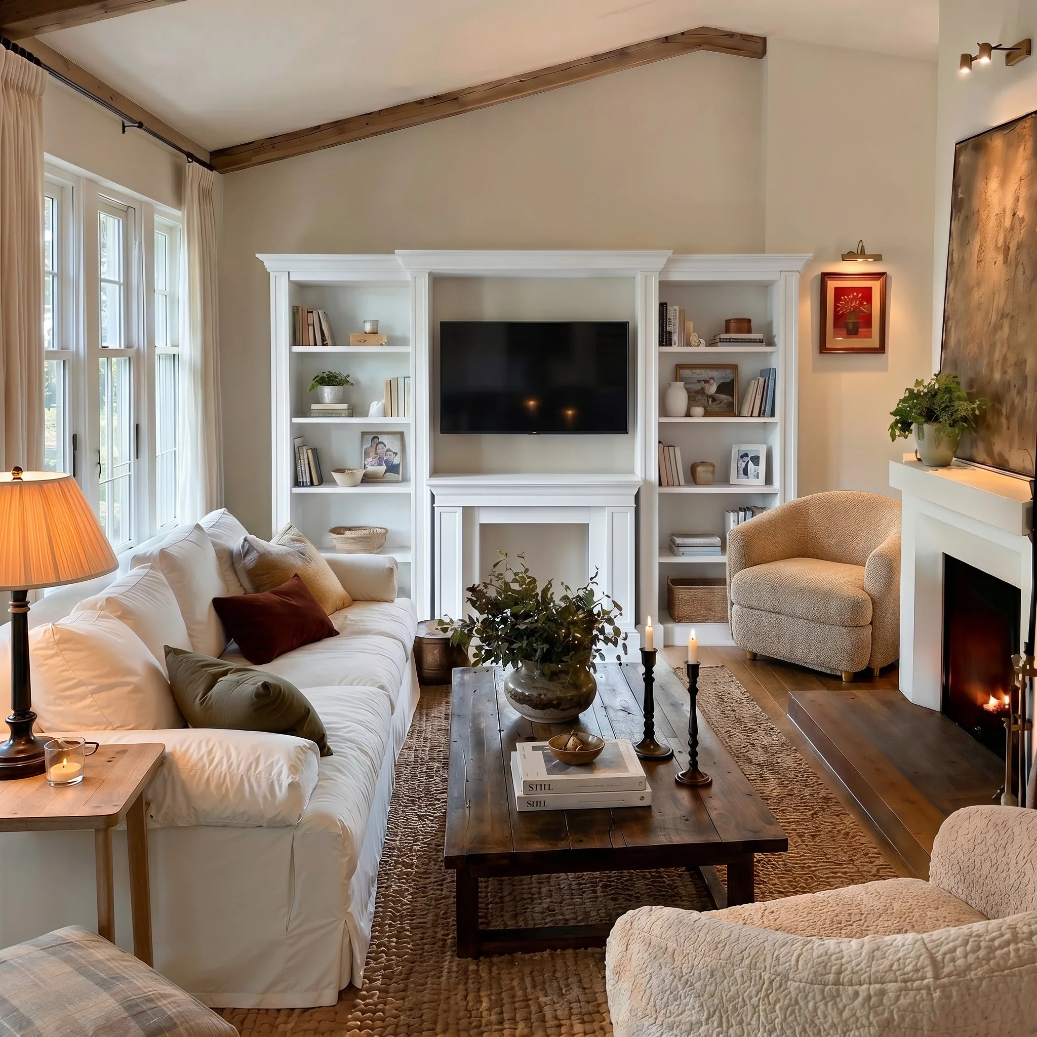Traditional Entertainment Center with Open Shelves-White