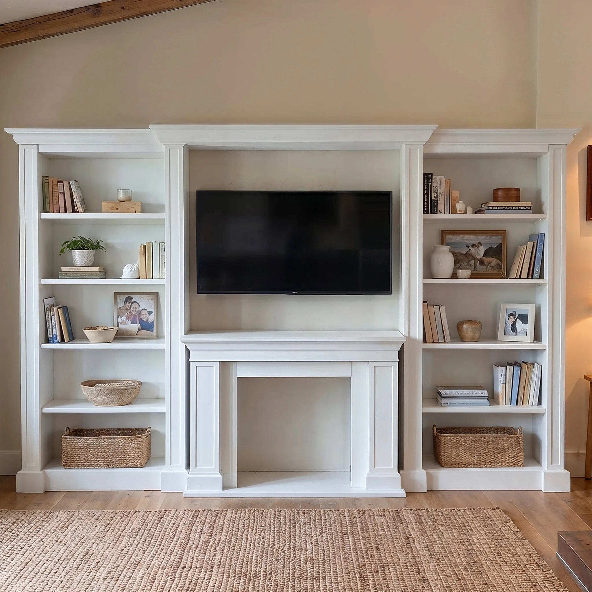 Traditional Entertainment Center with Open Shelves-White