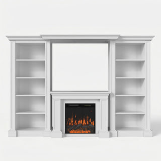 Traditional Entertainment Center with Built-In Electric Fireplace and Bookshelves-White