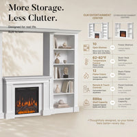 Traditional Entertainment Center with Built-In Electric Fireplace and Bookshelves-White