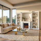 Traditional Entertainment Center with Built-In Electric Fireplace and Bookshelves-White