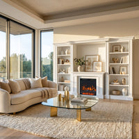 Traditional Entertainment Center with Built-In Electric Fireplace and Bookshelves-White