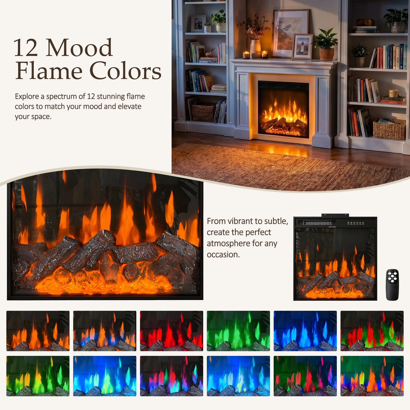 Traditional Entertainment Center with Built-In Electric Fireplace and Bookshelves-White