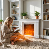Traditional Entertainment Center with Built-In Electric Fireplace and Bookshelves-White