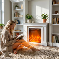 Traditional Entertainment Center with Built-In Electric Fireplace and Bookshelves-White