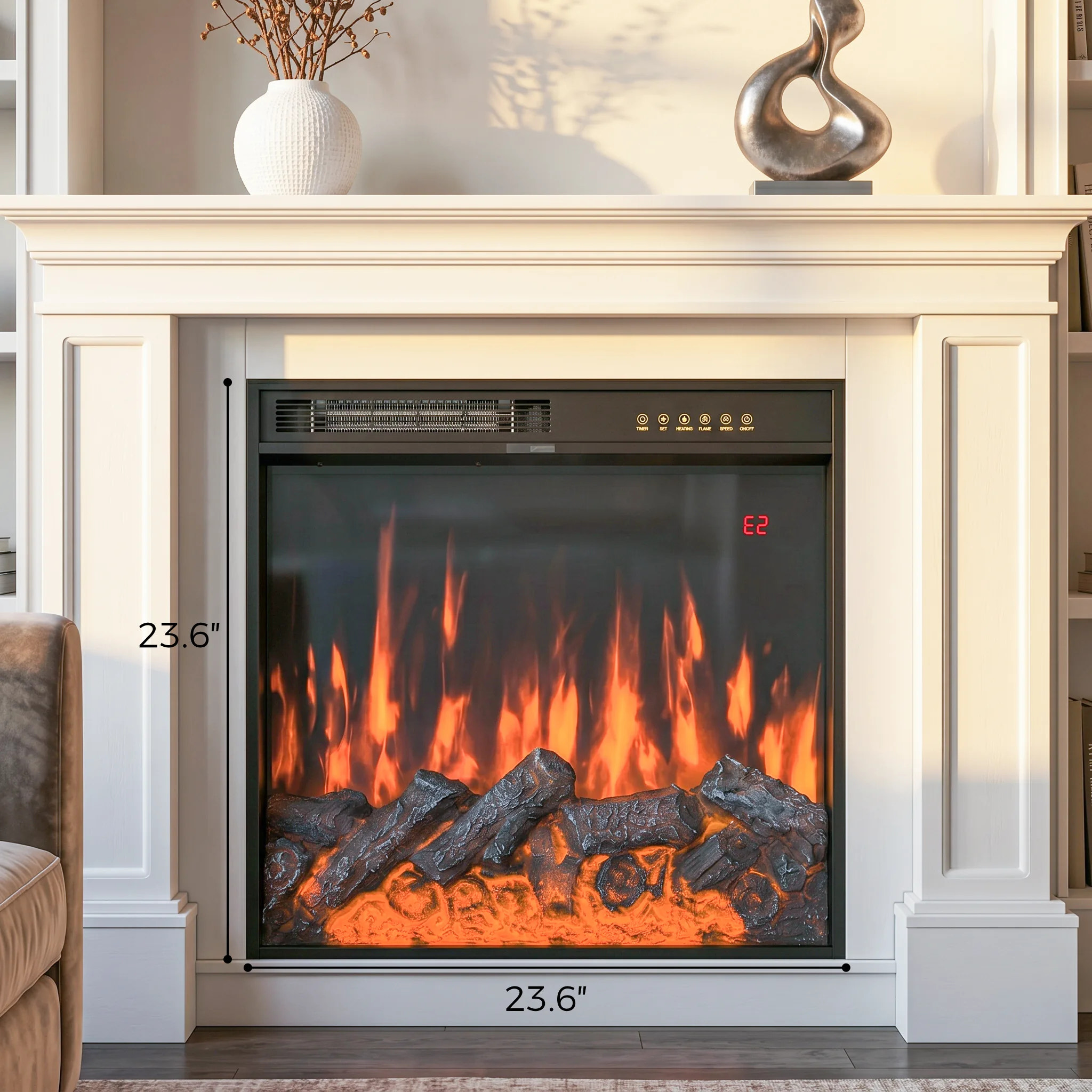 Traditional Entertainment Center with Built-In Electric Fireplace and Bookshelves-White