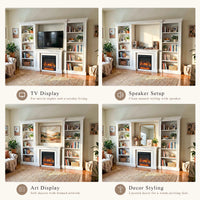 Traditional Entertainment Center with Built-In Electric Fireplace and Bookshelves-White