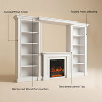 Traditional Entertainment Center with Built-In Electric Fireplace and Bookshelves-White