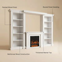 Traditional Entertainment Center with Built-In Electric Fireplace and Bookshelves-White